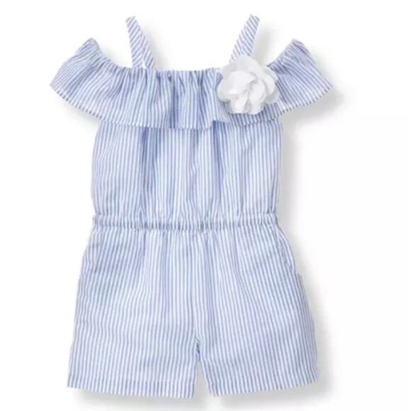 Janie & Jack Blue Striped Off the Shoulder Romper - Picture 2 of 8